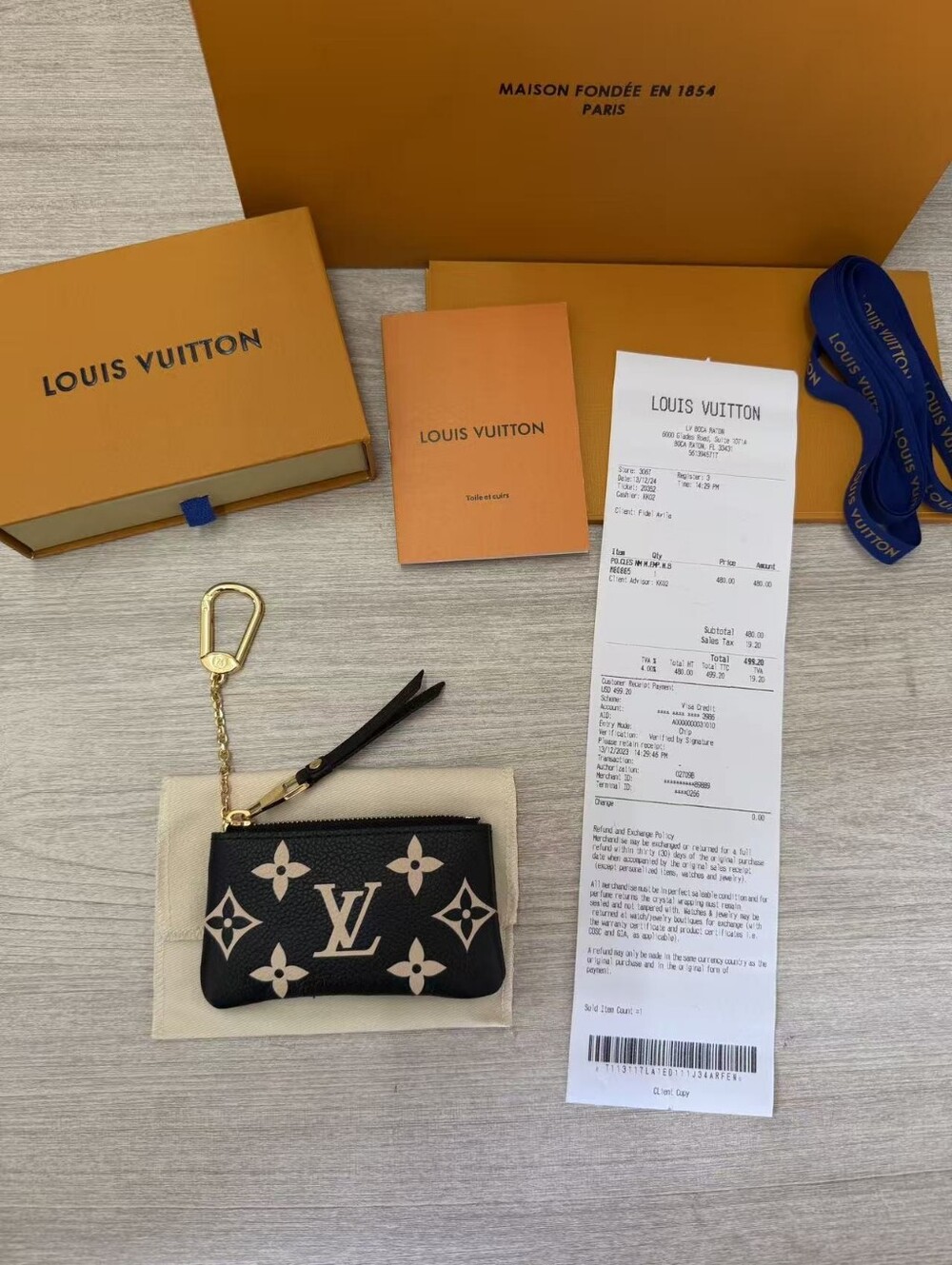 Louis Vuitton Black & Cream Monogram Zip Key Pouch